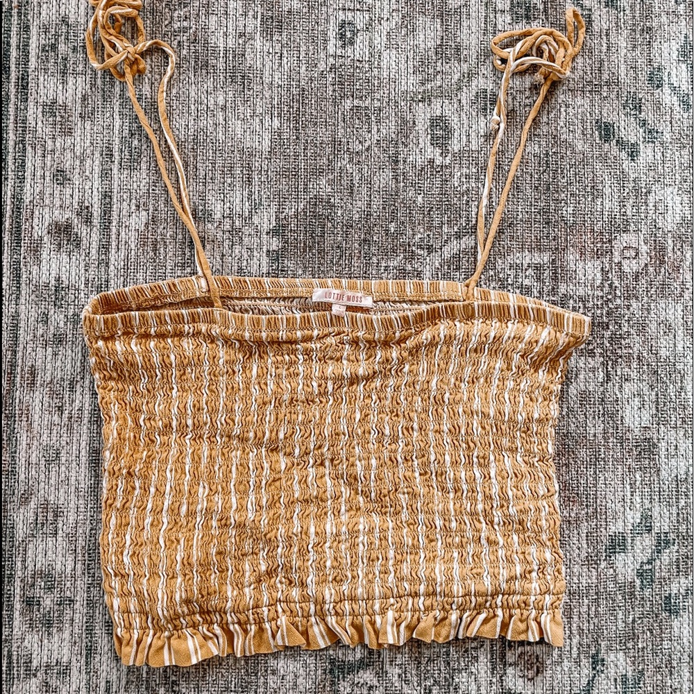 PacSun Little moss yellow striped scrunch crop top